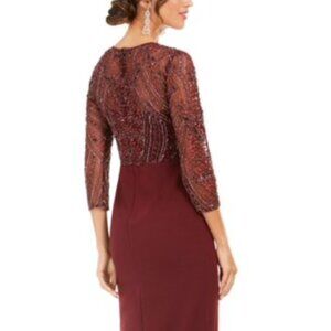 ADRIANNA PAPELL Burgundy Long Sleeve Sequin Maxi Sheath Evening Dress (NWT)